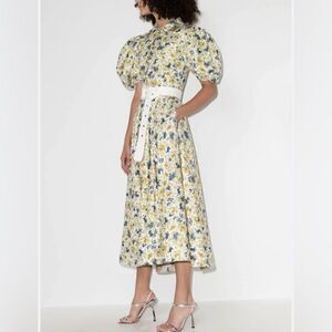 ANOUKI Floral Print Puff Sleeve Midi Dress Prairie Cottagecore Size Small